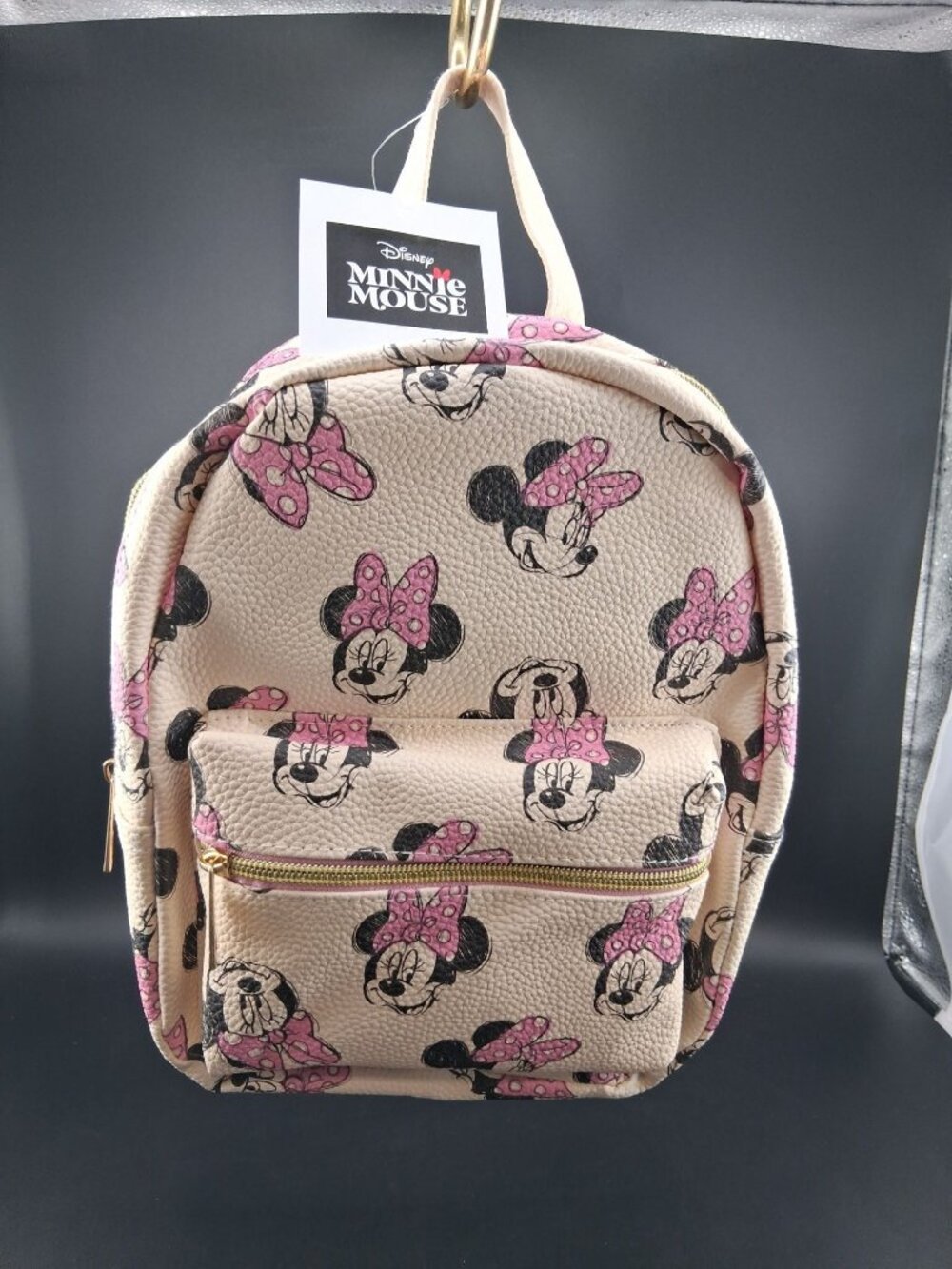 Disney Minnie Mouse Pink Polka Dot Pattern Faux Leather Mini Backpack